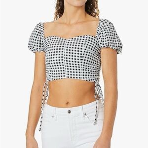 Likely Cavanaugh Gingham Cropped Top  Black and White Puff Sleeve Top